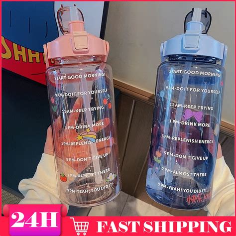 2 Liter Large Capacity Plastic Straw Water Cup Water Bottle High Value Big Cup Water Bottle Cute