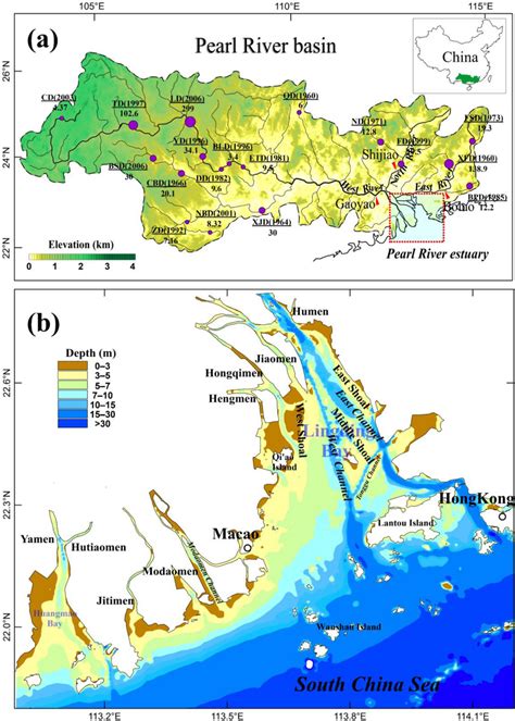 The Pearl River (a) and its Estuary (b). The index maps of the China ...