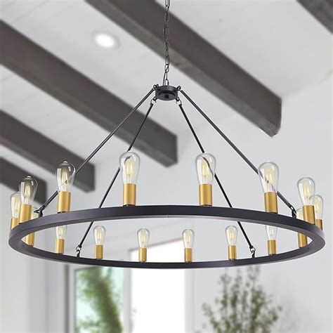 Wellmet Black Gold Wagon Wheel Chandelier 47 Inch 16 Lights Modern