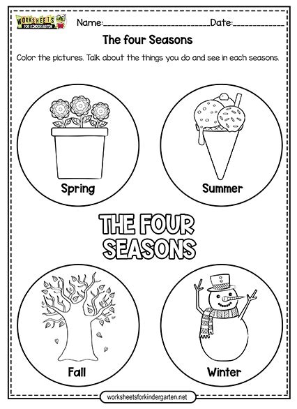 Seasons Worksheets for Kindergarten - Activities Printables