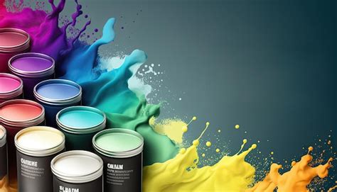 Premium Photo | A colorful display of paint cans with different colors.