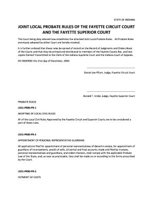 Fillable Online Joint Local Probate Rules Of The Fayette Circuit Court