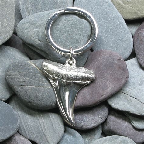 Great White Shark Tooth Keyring Silver Seas Jewellery