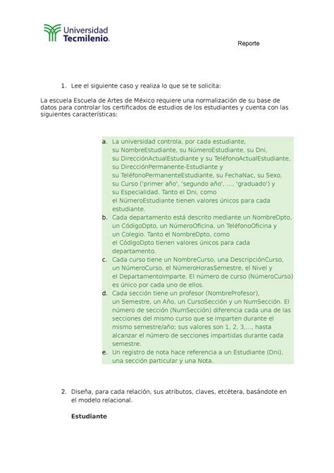 Act Base Actividad Base De Datos Lee El Siguiente Caso Y