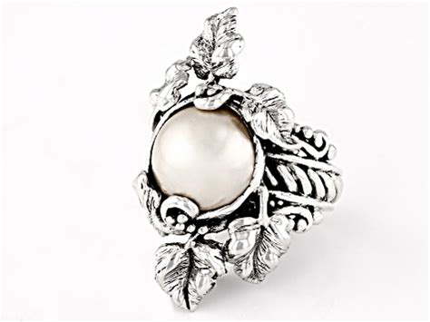 Mm White Cultured Mabe Pearl Sterling Silver Leaf Ring