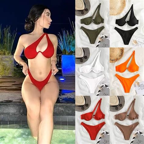 One Shoulder Bikini Two Piece Swimsuit Bathing Suit Beach Wear Shopee Philippines