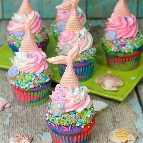 Mermaid Cupcakes With Mermaid Tail Cupcake Toppers