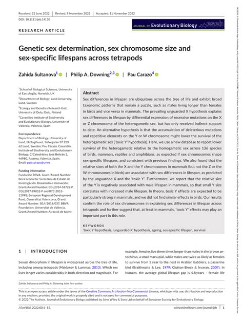 Pdf Genetic Sex Determination Sex Chromosome Size And Sex‐specific Lifespans Across Tetrapods