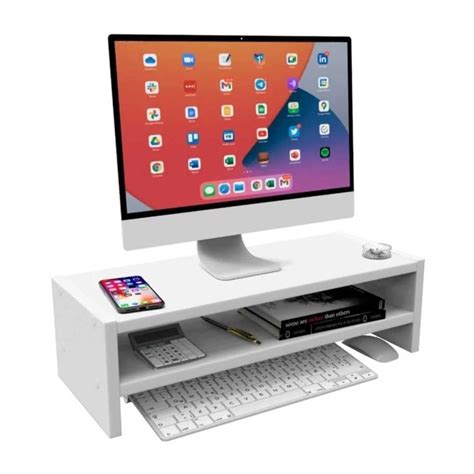 Suporte Para Monitor Mdf Cm Duplo Mesa Notebook Tv Home Office Base