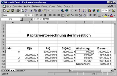 Excelfunktionen De Bwl Kapitalwertmethode