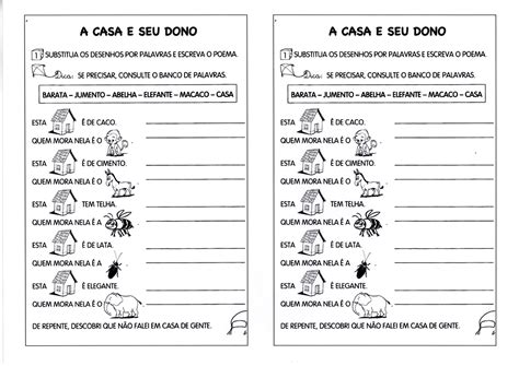 A casa e seu dono complete o poemaAlfabetização Blog
