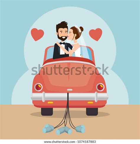 Just Married Couple Car Avatars Characters Stock Vector Royalty Free