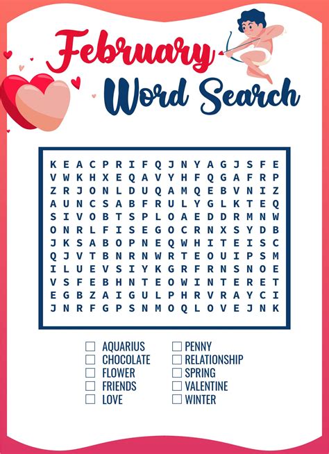 February Word Search Printable