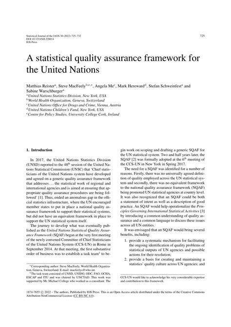 Pdf A Statistical Quality Assurance Framework For The United Nations