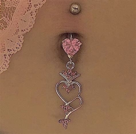 Pink Heart Belly Button Ring Y K S Aesthetic Body Jewelry Surgical