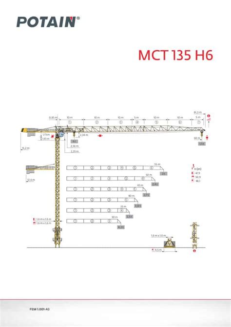 Potain Mct H Flat Top Tower Crane Load Chart Capacity Specs