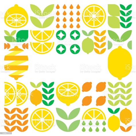 Minimalist Flat Vector Frame Lemon Fruit Icon Symbol Simple Geometric Illustration Of Citrus