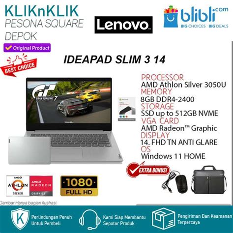 Jual Laptop Lenovo Ideapad Slim 3 14 Athlon Silver 3050 8gb 256gb Fhd