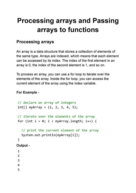 Processing Arrays And Passing Arrays To Functions In C Processing