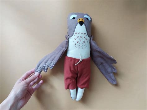 Stuffed doll Falcon bird of prey handmade linen toy | Etsy