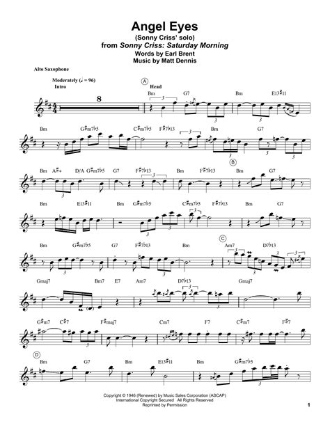 Angel Eyes By Sonny Criss Sheet Music For Alto Sax Transcription At