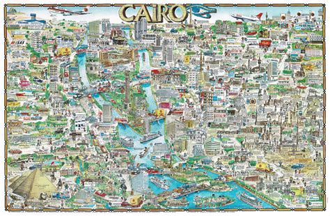 Lively Pictorial Map of Cairo - Idea Rare Maps