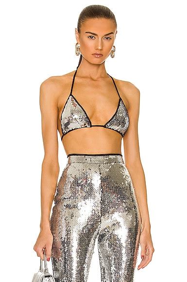 David Koma Sequin Bra Top In Silver Fwrd