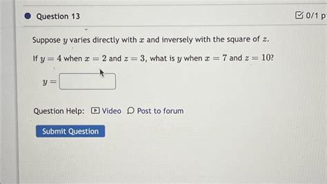 Solved Question 13 Suppose Y Varies Directly With X And Chegg