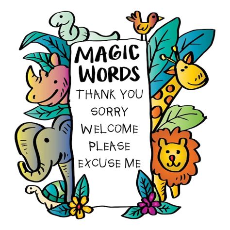 Premium Vector | Magic words poster with cute cartoon animals ...