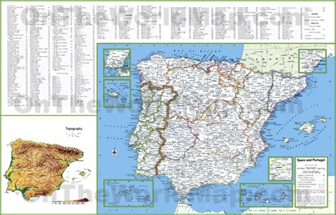 Large detailed map of Spain and Portugal with cities and towns ...