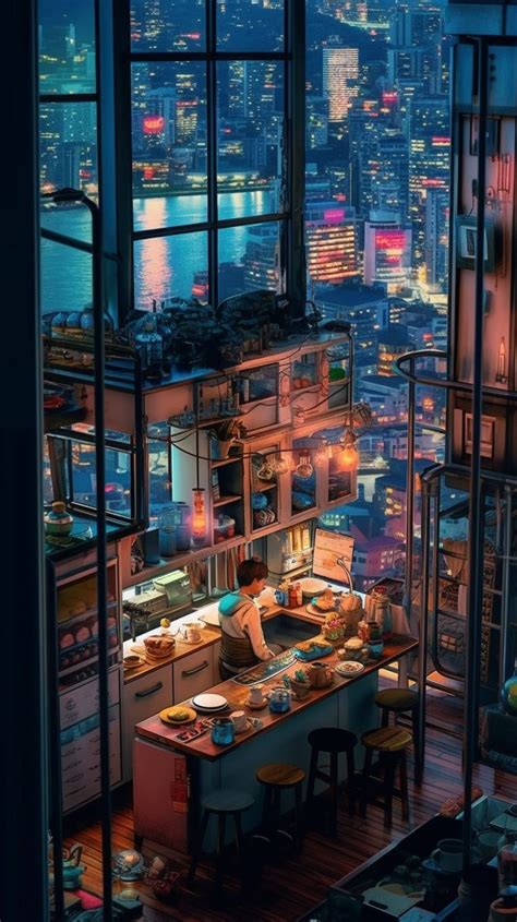 High Ceiling Cyberpunk Kitchen