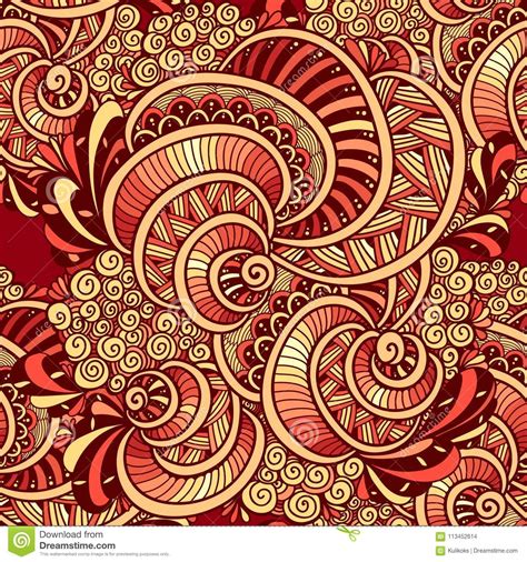 Abstract Zen Tangle Zen Doodle Marine Seamless Pattern Red Gold Stock