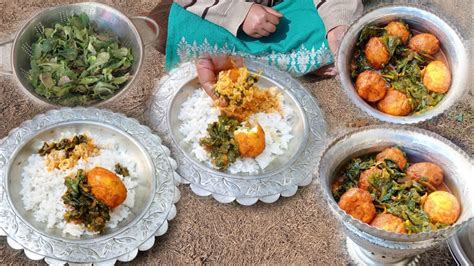 Collard Greens With Boiled Eggs Haakh Kaanul Te Thol Saag Aur Ande