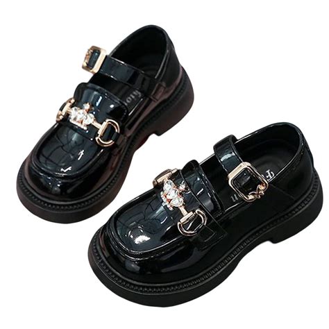Black Soft Soled Leather Shoes For Girls With Chic Design Versatile