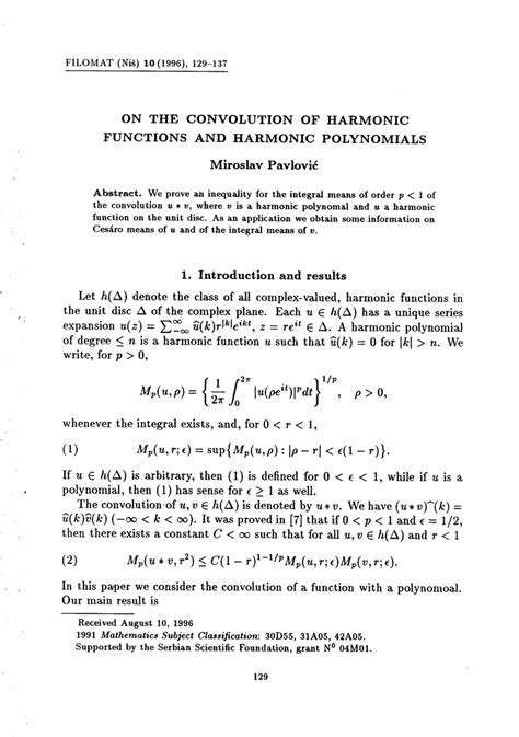 Pdf On The Convolution Of Harmonic Functions And Harmonic Polynomials