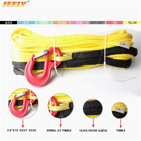 JEELY 10mm 28m 21600LBS UHMWPE Winch Rope With Hook For Offroad 4wd