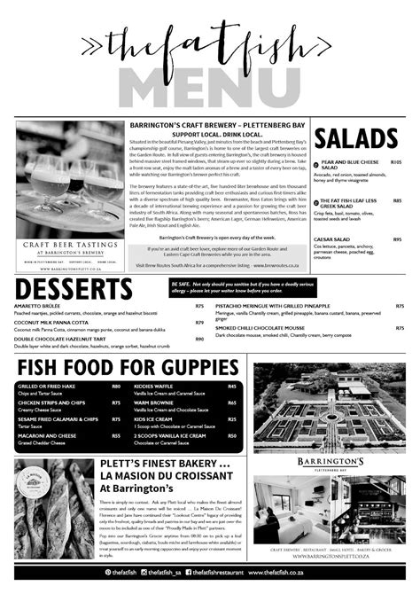 Menu at The Fat Fish restaurant, George