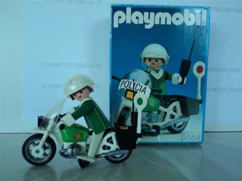 Playmobil Vintage Police Moto Verte Blanche Policier Set V De