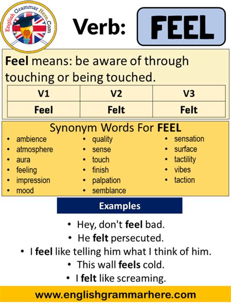 Feel Past Simple Simple Past Tense Of Feel Past Participle V1 V2 V3