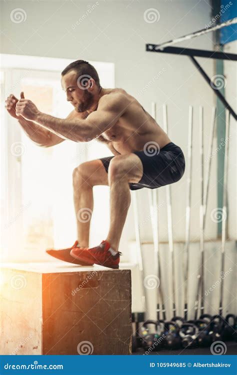 Fit Man Doing Box Jumps In A Gym Stock Image Image Of Interval