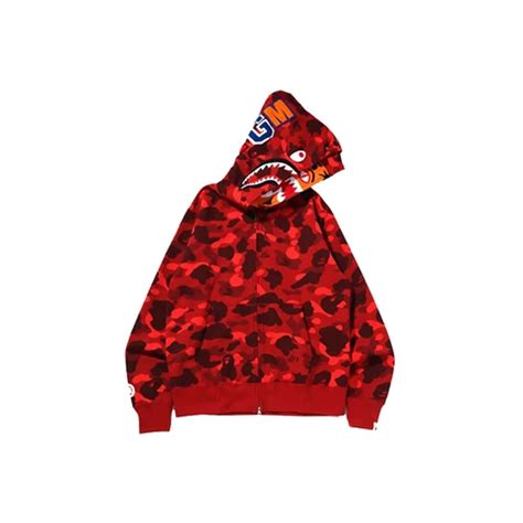 Bape Color Camo Tiger Shark Wide Full Zip Double Hoodie Ss22 Redbape Color Camo Tiger Shark