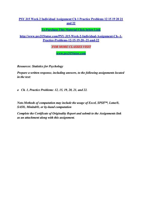 Psy Week Individual Assignment Ch Practice Problems