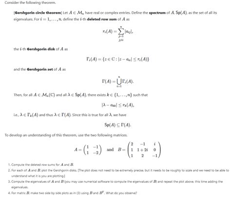 Solved Consider The Following Theorem Gershgorin Circle Chegg