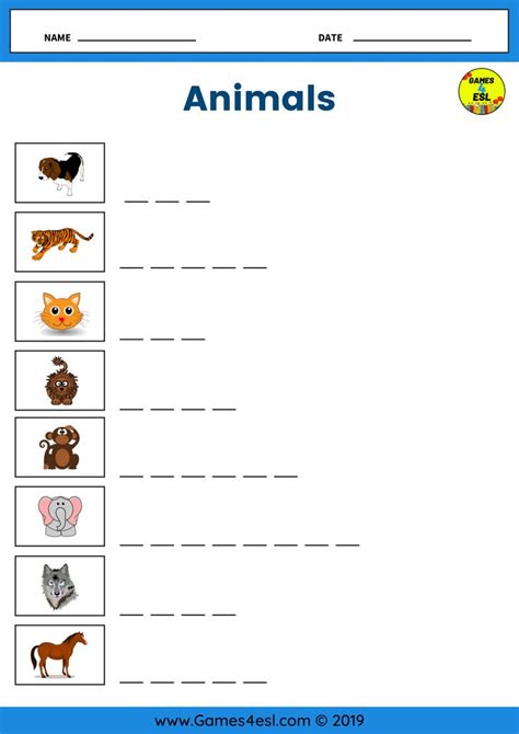 Animals Vocabulary Worksheet | ESL Worksheets For Beginners | Animal worksheets, Vocabulary ...