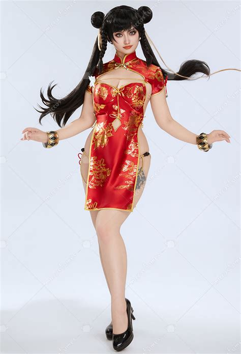 Mujer Traje De Chun Li Cheongsam Sexy Con Abertura Y Abrigo Corto Con