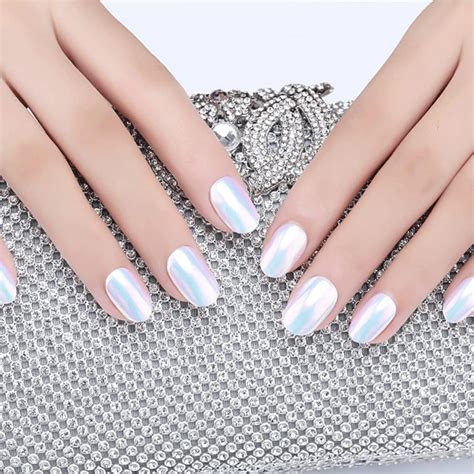 Polvo de uñas cromado blanco polvo holográfico de aurora para uñas de