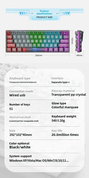 Dropship Wired Mechanical Keyboard Transparent Hot Swap Illuminated Office Gaming Gaming Mini
