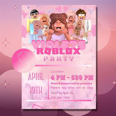 Editable Roblox Birthday Invitation Girl Girls Birthday Etsy Hong Kong