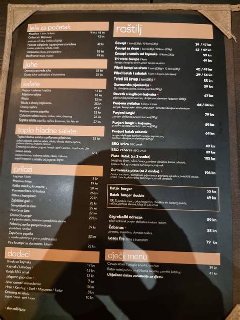 Menu At Batak Novi Dvori Zapre I Restaurant Zapre I