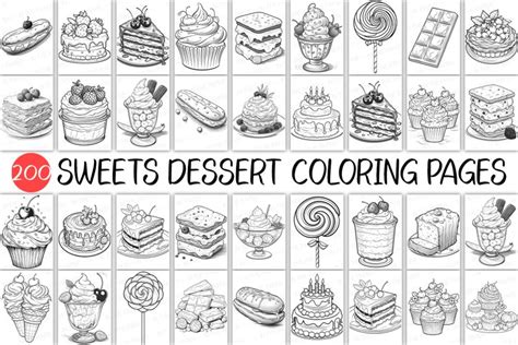 200 Sweets Dessert Coloring Page | Kid Adult Book Cup Cake